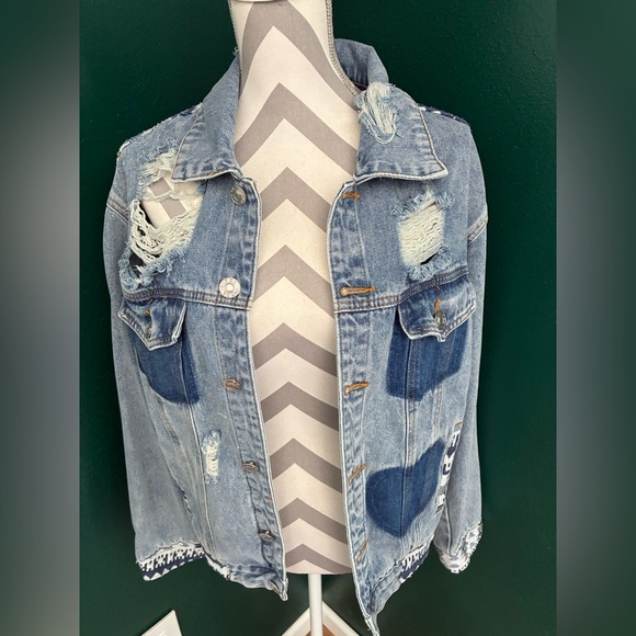 POL Blue Denim Jacket with Heart Patches - Picture 2 of 4